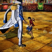 One Piece Burning Blood démo Aokiji fait face à Luffy sur l'arène de Dressrosa