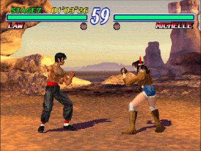 Lee et Michelle s'affrontent dans Tekken 2 sur PlayStation