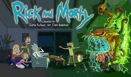 Rick et Morty Rick dans le canapé pendant qu'un monstre surgit de nul part