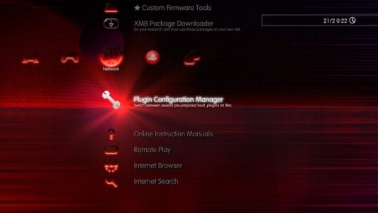 XMB sur fond rouge PlayStation 3