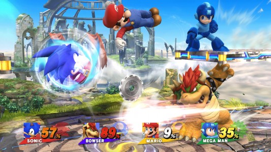 Super Smash Bros for Wii U Mario Bowser Sonic et Megaman s'affrontent