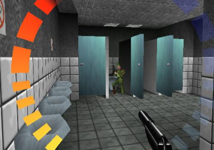 Goldeneye 007 Bond se fait tirer dessus par un soldat dans les toilettes de Facility