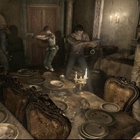 Rebecca et Billy affrontent des zombies dans une salle à manger dans Resident Evil 0