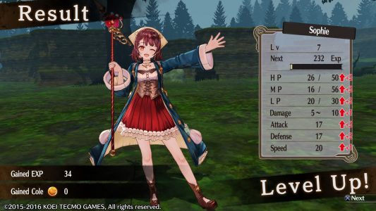 Atelier Sophie : The Alchemist of the Mysterious Book Sophie a gagné un niveau