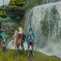 Star Ocean - Integrity and Faithlessness Fidel Fiore Miki Victor devant une cascade