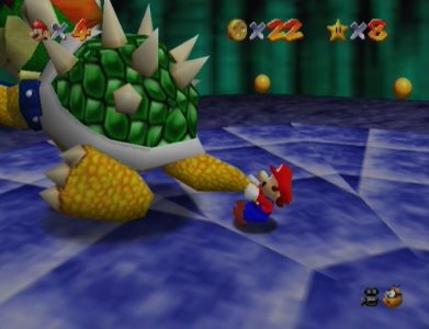 Super Mario 64 Mario fait tourner Bowser autour de lui