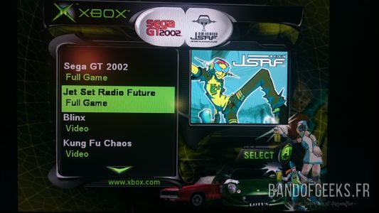 Menu de sélection Jet Set Radio Future Sega GT 2002