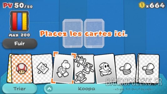 Paper Mario Color Splash choix des cartes pour le combat