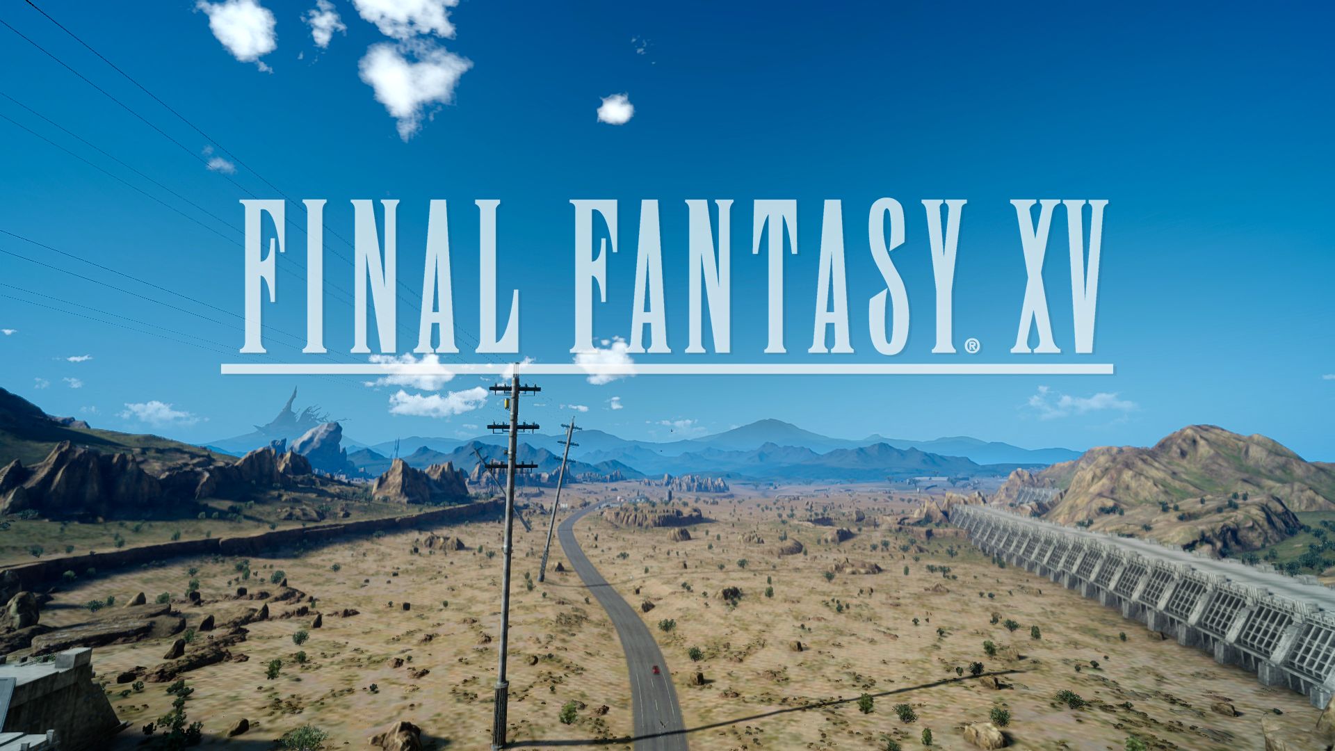 Final Fantasy XV Logo sur route désertique