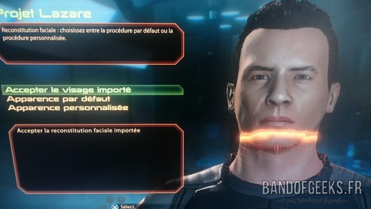 Mass Effect 2 écran de sélection de visage de Shepard