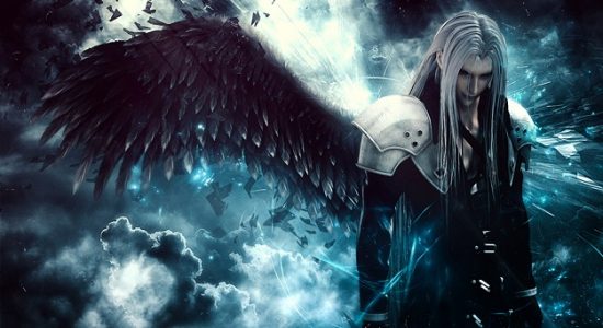 Sephiroth Final Fantasy VII avec son aile noire qui sort de son épaule