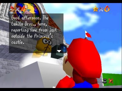 Super Mario 64 Mario discute avec Lakitu qui le filme