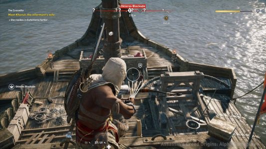 Assassin's Creed Origins Bayek sur un bateau affronte des ennemis