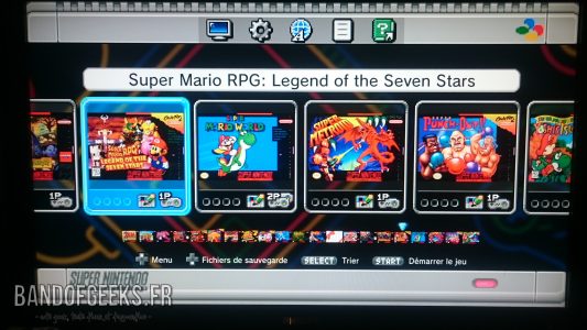 Super Nintendo Mini écran de sélection du jeu