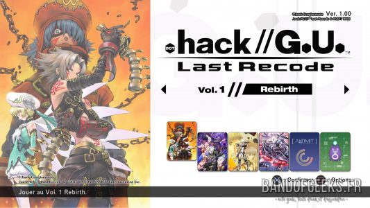 .hack//G.U. Last Recode écran titre choix du jeu