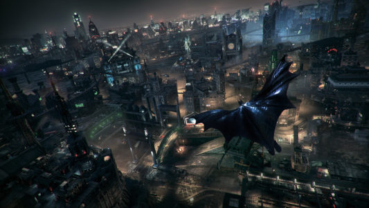 Batman Arkham Knight Batman vole au dessus de Gotham City