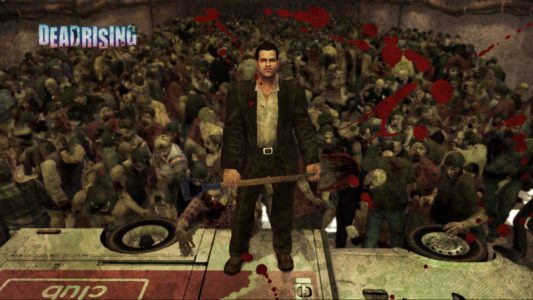 Dead Rising Franck West devant une horde de zombies