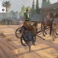 Assassin's Creed Origins Bayek monte sur un char