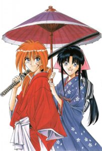 Kenshin et Kaoru s'abritent sous une ombrelle