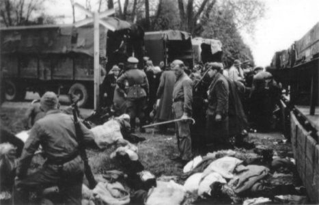 Camp d'extermination nazi de Chelmno nazis devant des corps de juifs