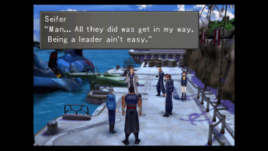 Final Fantasy VIII Seifer parle avec Raijin, Fujin, Squall, Zell et Selphie