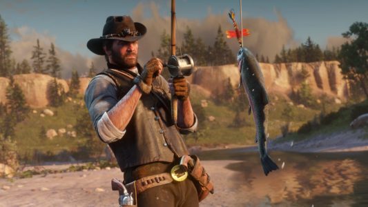Red Dead Redemption 2 héros pêche un poisson