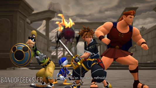 Kingdom Hearts III Sora Donald et Dingo aident Hercules
