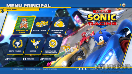 Menu principal Team Sonic Racing