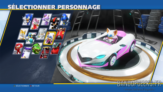 Team Sonic Racing écran sélection personnage