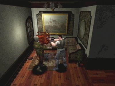 Resident Evil Chris tire sur un zombie