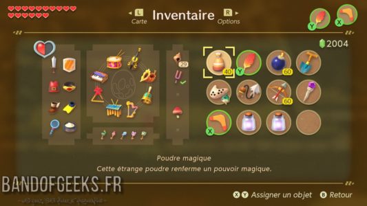 Link's Awakening écran d'inventaire