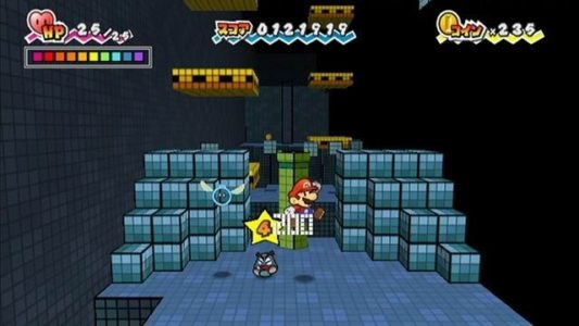 Super Paper Mario Mario saute sur un goomba