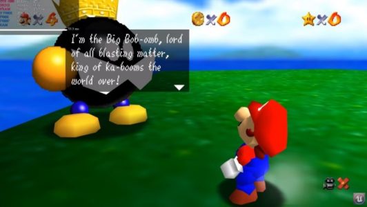 Super Mario 64 Mario parle avec le roi Bob-omb